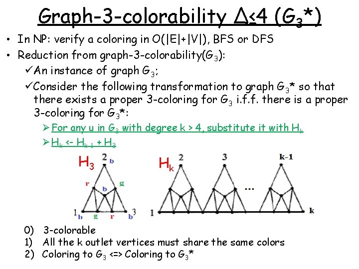 Graph-3 -colorability ∆≤ 4 (G 3*) • In NP: verify a coloring in O(|E|+|V|),