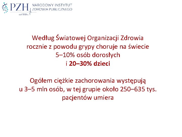 Według Światowej Organizacji Zdrowia rocznie z powodu grypy choruje na świecie 5– 10% osób