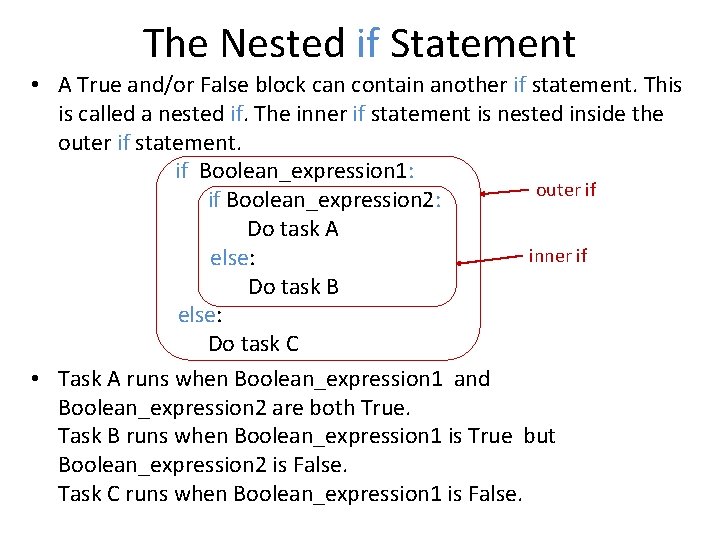 The Nested if Statement • A True and/or False block can contain another if
