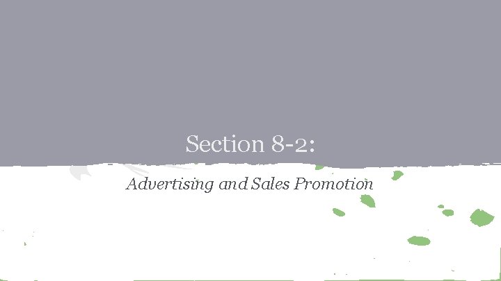 Section 8 -2: Advertising and Sales Promotion 