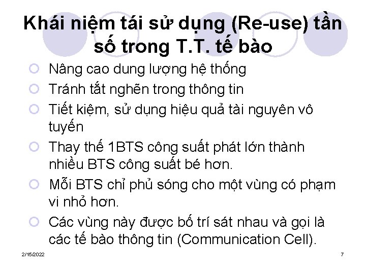 Khái niệm tái sử dụng (Re-use) tần số trong T. T. tế bào ¡