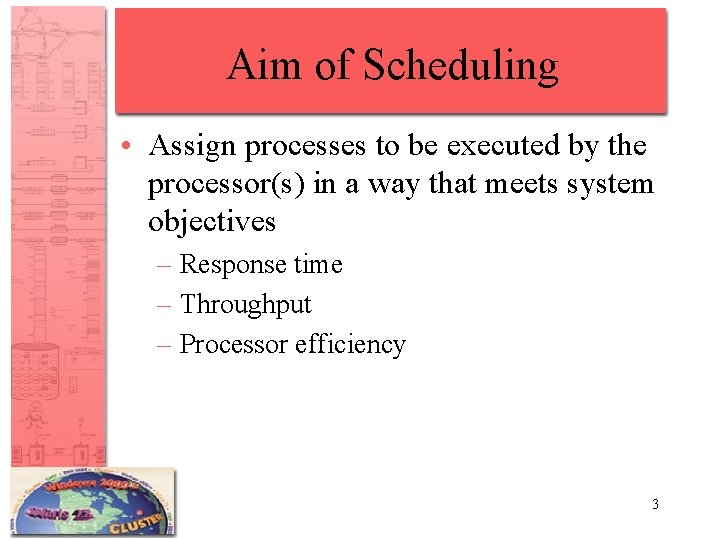 Aim of Scheduling • Assign processes to be executed by the processor(s) in a