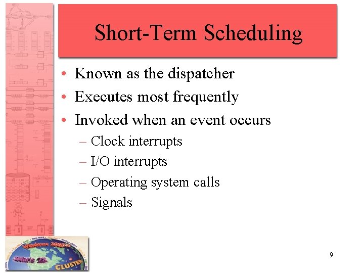 Short-Term Scheduling • Known as the dispatcher • Executes most frequently • Invoked when