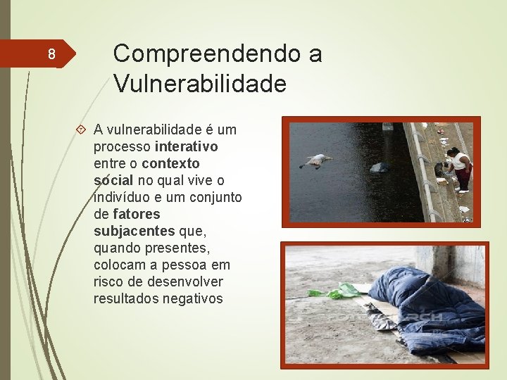 8 Compreendendo a Vulnerabilidade A vulnerabilidade é um processo interativo entre o contexto social