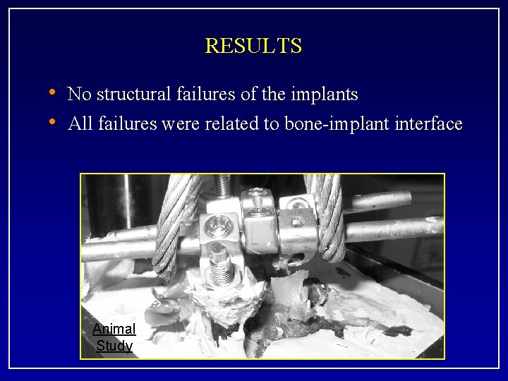 RESULTS • No structural failures of the implants • All failures were related to