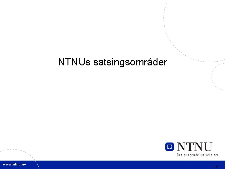 NTNUs satsingsområder 16 