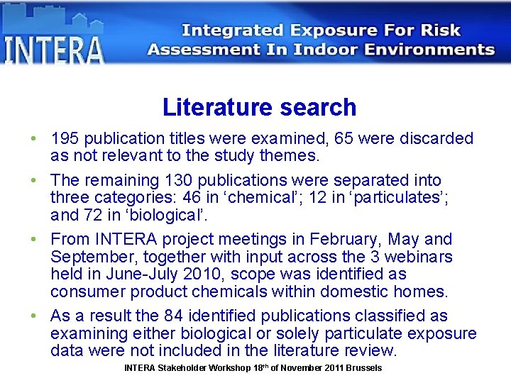 Literature search • 195 publication titles were examined, 65 were discarded as not relevant