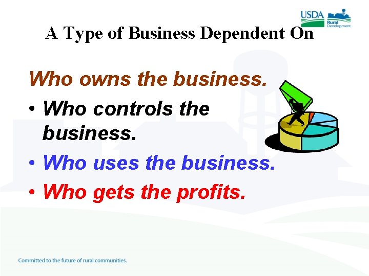 A Type of Business Dependent On Who owns the business. • Who controls the