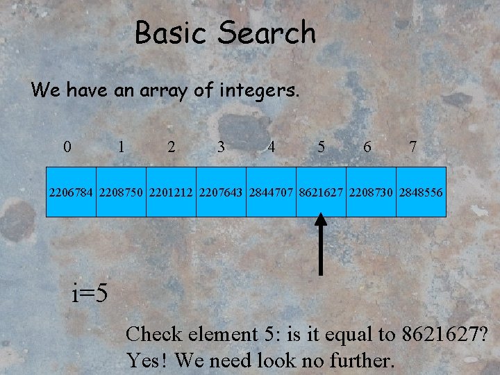 Basic Search We have an array of integers. 0 1 2 3 4 5