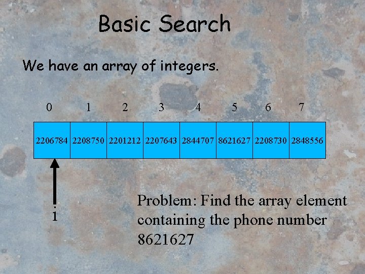 Basic Search We have an array of integers. 0 1 2 3 4 5