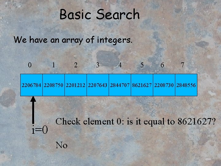 Basic Search We have an array of integers. 0 1 2 3 4 5