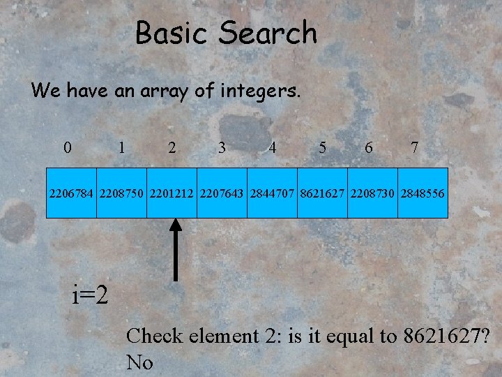 Basic Search We have an array of integers. 0 1 2 3 4 5