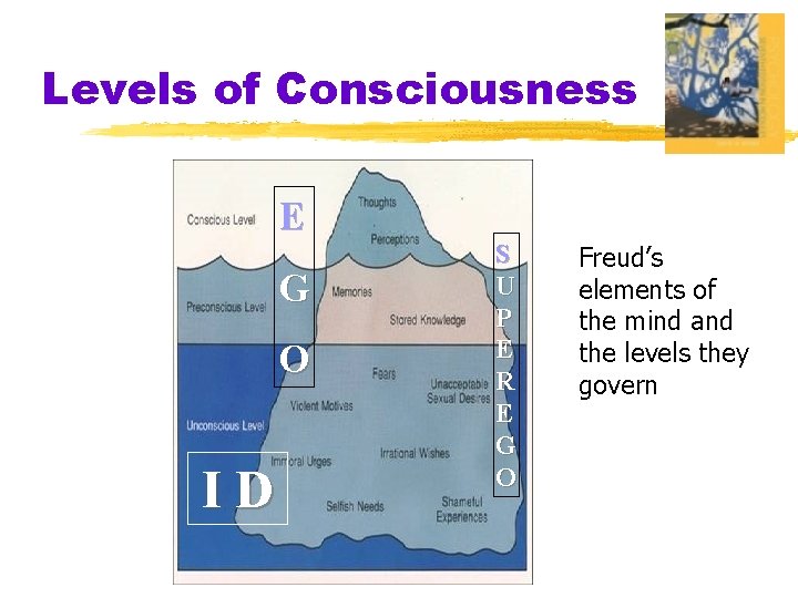 Levels of Consciousness E G O ID S U P E R E G