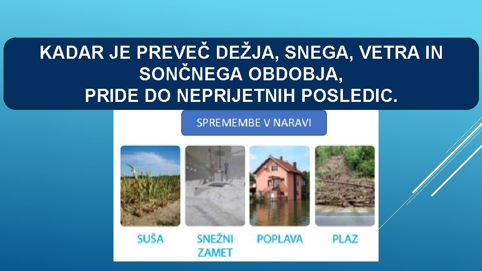 KADAR JE PREVEČ DEŽJA, SNEGA, VETRA IN SONČNEGA OBDOBJA, PRIDE DO NEPRIJETNIH POSLEDIC. 