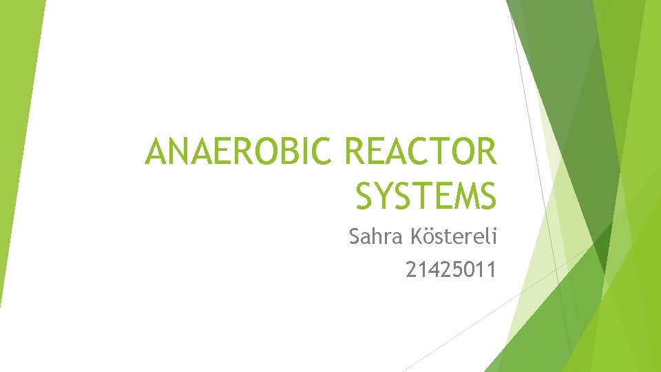 ANAEROBIC REACTOR SYSTEMS Sahra Köstereli 21425011 