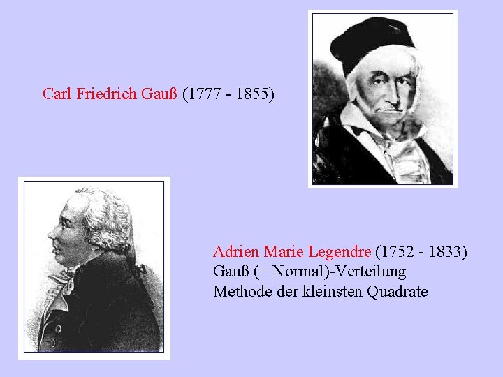 Carl Friedrich Gauß (1777 - 1855) Adrien Marie Legendre (1752 - 1833) Gauß (=