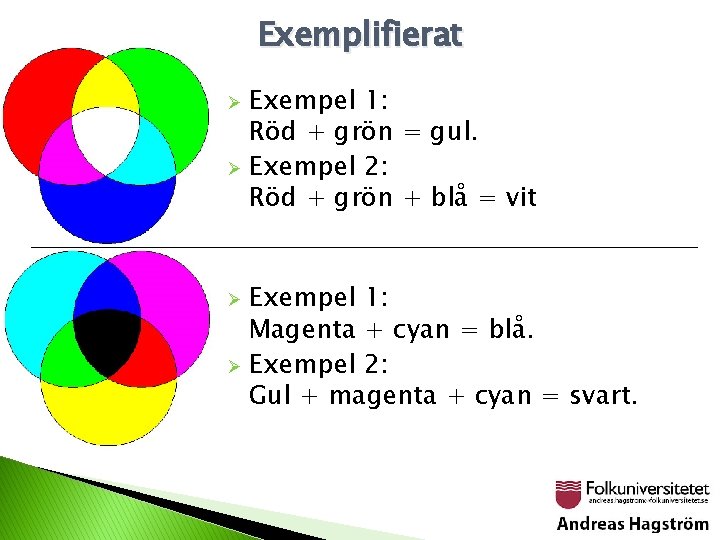 Exemplifierat Exempel 1: Röd + grön = gul. Ø Exempel 2: Röd + grön