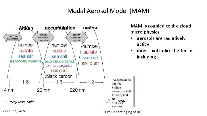 Modal Aerosol Model (MAM) MAM is coupled to the cloud micro-physics • aerosols are