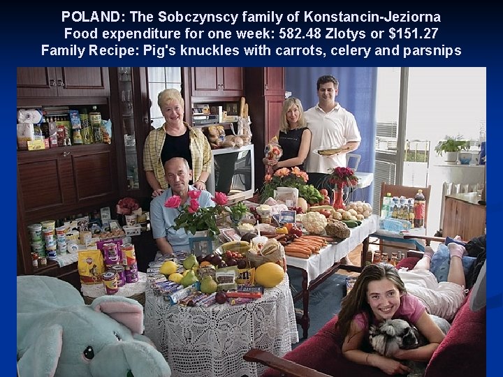 POLAND: The Sobczynscy family of Konstancin-Jeziorna Food expenditure for one week: 582. 48 Zlotys