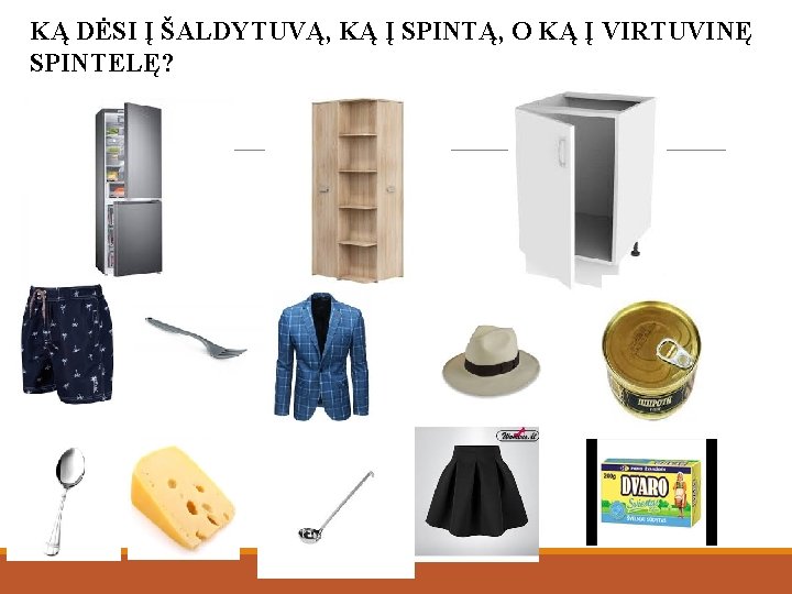 KĄ DĖSI Į ŠALDYTUVĄ, KĄ Į SPINTĄ, O KĄ Į VIRTUVINĘ SPINTELĘ? 