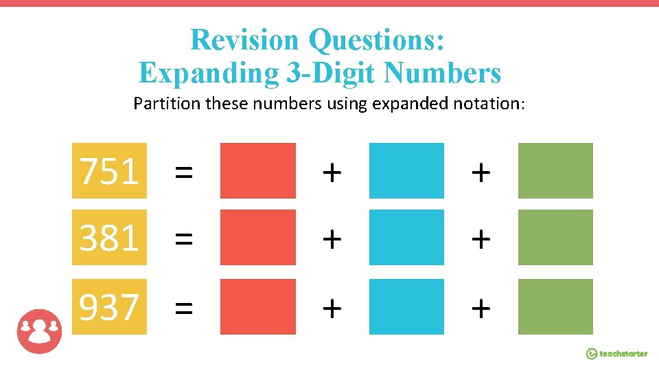 Revision Questions: Expanding 3 -Digit Numbers Partition these numbers using expanded notation: 751 =