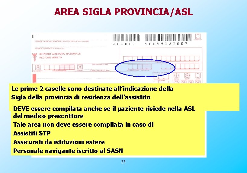 AREA SIGLA PROVINCIA/ASL Le prime 2 caselle sono destinate all’indicazione della Sigla della provincia