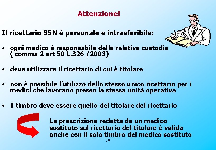 Attenzione! Il ricettario SSN è personale e intrasferibile: • ogni medico è responsabile della