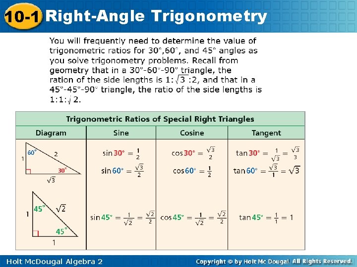 10 -1 Right-Angle Trigonometry Holt Mc. Dougal Algebra 2 