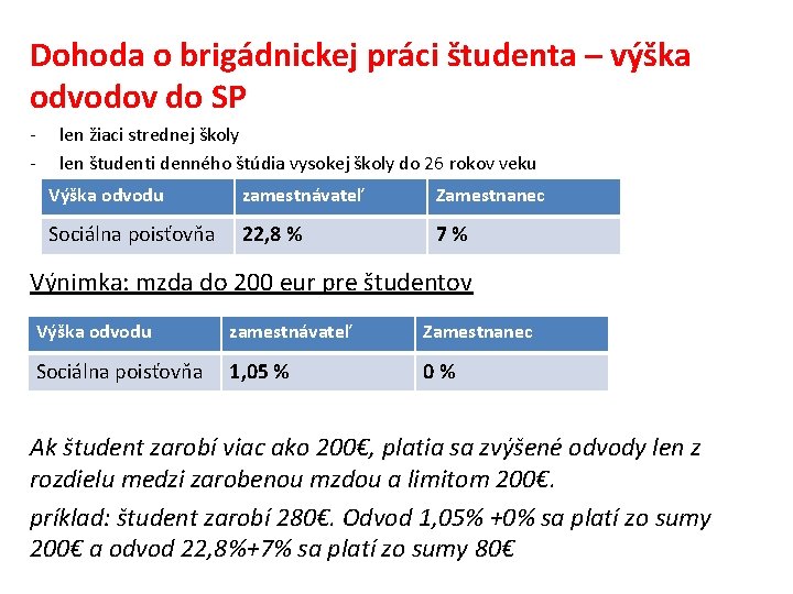 Dohoda o brigádnickej práci študenta – výška odvodov do SP - len žiaci strednej