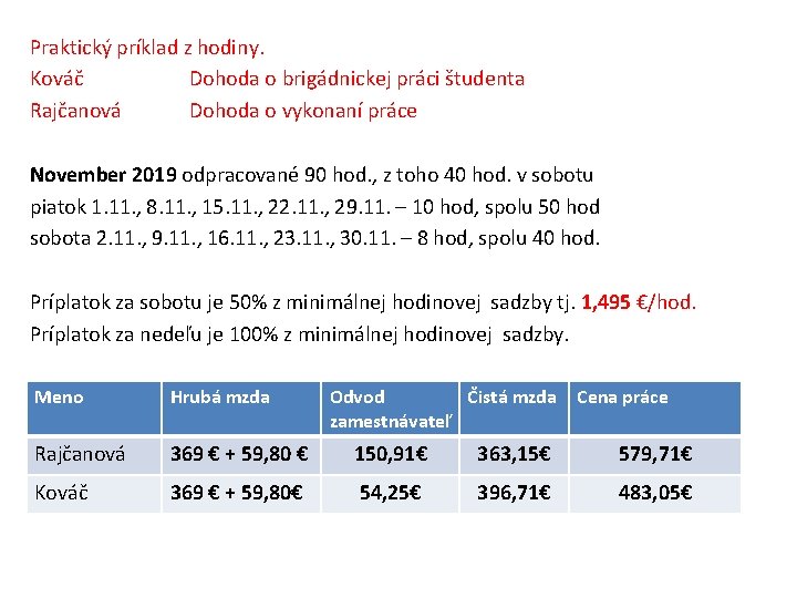 Praktický príklad z hodiny. Kováč Dohoda o brigádnickej práci študenta Rajčanová Dohoda o vykonaní