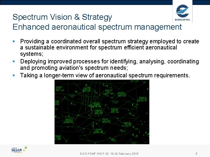 Spectrum Vision & Strategy Enhanced aeronautical spectrum management § Providing a coordinated overall spectrum Spectrum Vision & Strategy Enhanced aeronautical spectrum management § Providing a coordinated overall spectrum