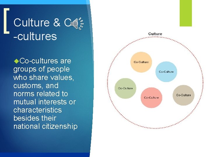 & Co [ Culture -cultures Co-cultures are groups of people who share values, customs,