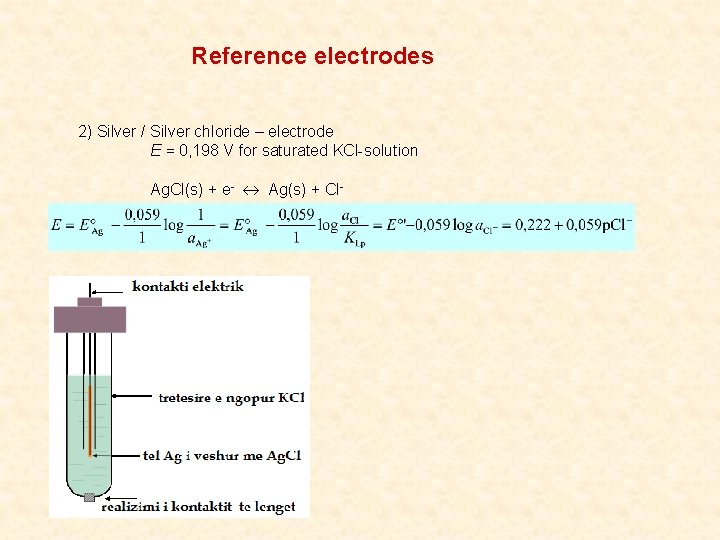Reference electrodes 2) Silver / Silver chloride – electrode E = 0, 198 V
