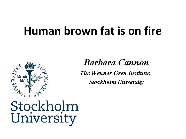 Human brown fat is on fire Barbara Cannon The Wenner-Gren Institute, Stockholm University 