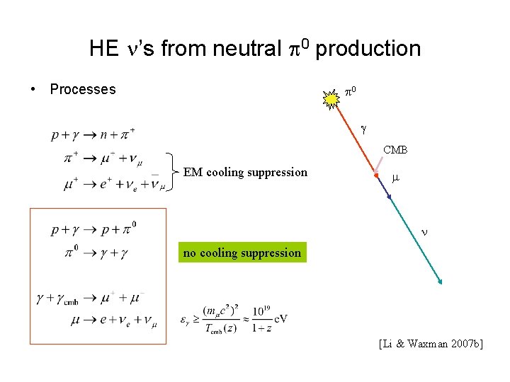HE ’s from neutral 0 production • Processes 0 CMB EM cooling suppression no