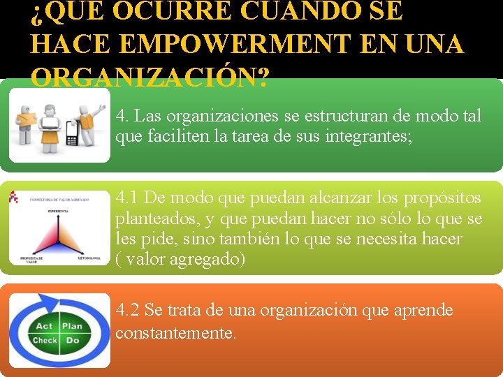 ¿QUÉ OCURRE CUANDO SE HACE EMPOWERMENT EN UNA ORGANIZACIÓN? 4. Las organizaciones se estructuran