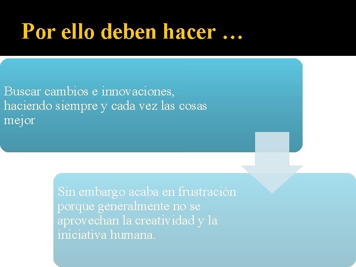 Por ello deben hacer … Buscar cambios e innovaciones, haciendo siempre y cada vez