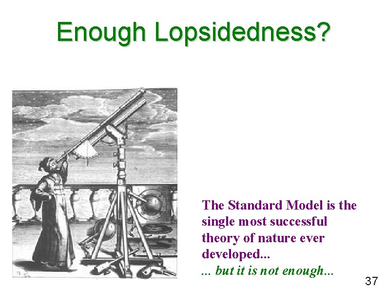 Enough Lopsidedness? The Standard Model is the single most successful theory of nature ever