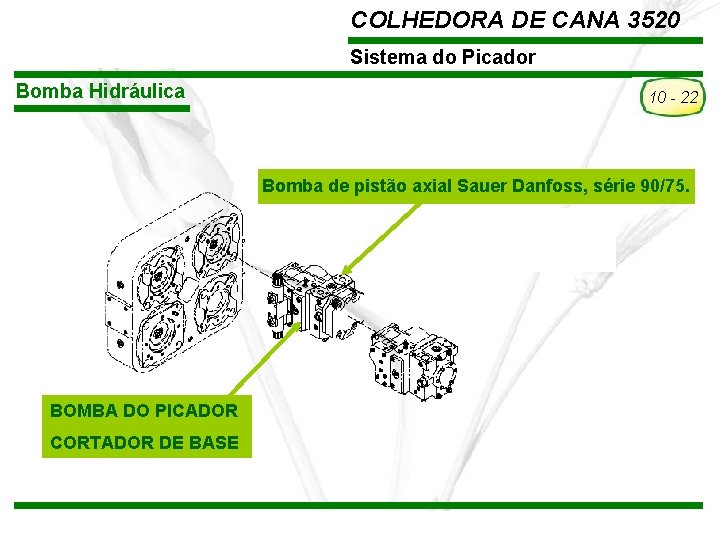 COLHEDORA DE CANA 3520 Sistema do Picador Bomba Hidráulica 10 - 22 Bomba de