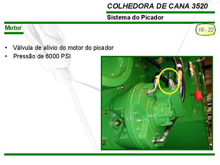 COLHEDORA DE CANA 3520 Sistema do Picador Motor 18 - 22 • Válvula de