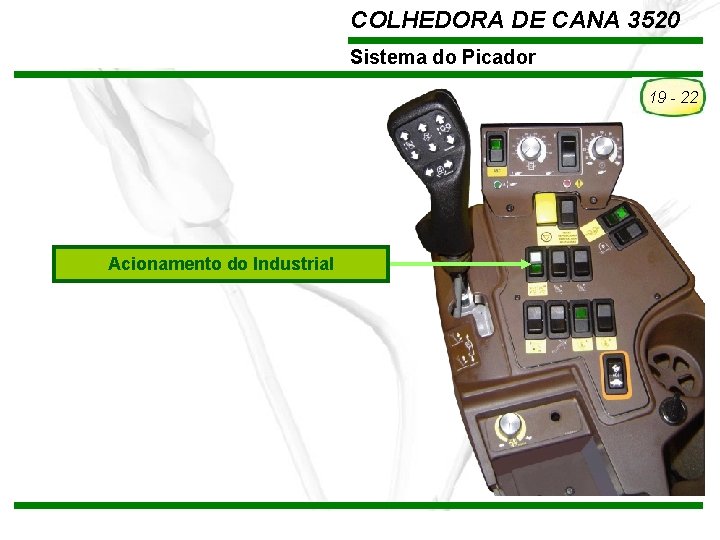 COLHEDORA DE CANA 3520 Sistema do Picador 19 - 22 Acionamento do Industrial TREINAMENTO