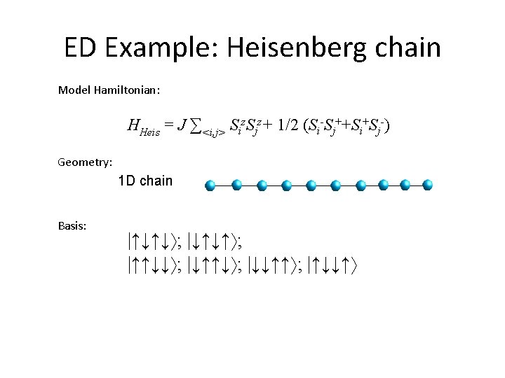 ED Example: Heisenberg chain Model Hamiltonian: HHeis = J ∑<i, j> Siz. Sjz+ 1/2