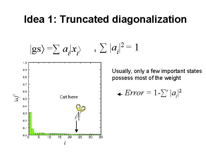Idea 1: Truncated diagonalization |gs =∑ ai|xi , ∑ |ai|2 = 1 Usually, only