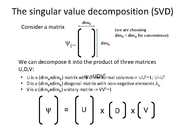 The singular value decomposition (SVD) dim. B Consider a matrix (we are choosing dim.