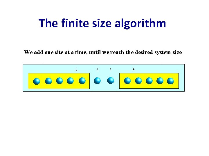 The finite size algorithm We add one site at a time, until we reach
