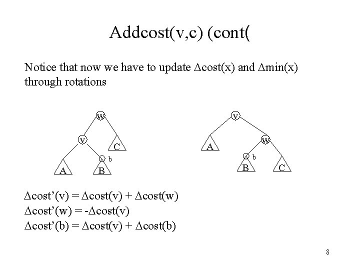 Addcost(v, c) (cont( Notice that now we have to update cost(x) and min(x) through