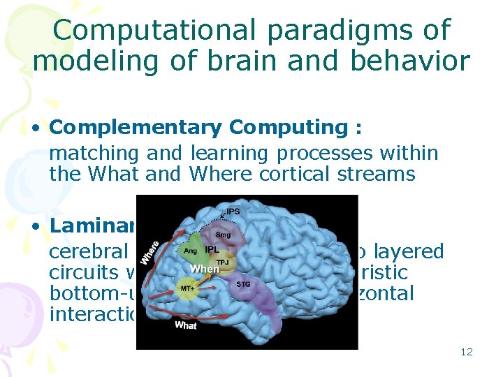 Computational paradigms of modeling of brain and behavior • Complementary Computing : matching and Computational paradigms of modeling of brain and behavior • Complementary Computing : matching and