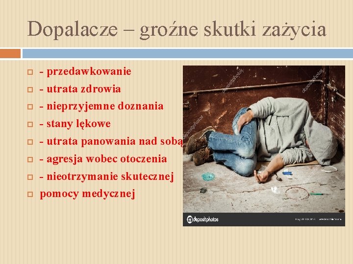 Dopalacze – groźne skutki zażycia - przedawkowanie - utrata zdrowia - nieprzyjemne doznania -