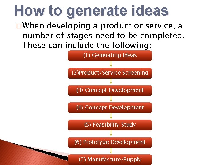 How to generate ideas � When developing a product or service, a number of
