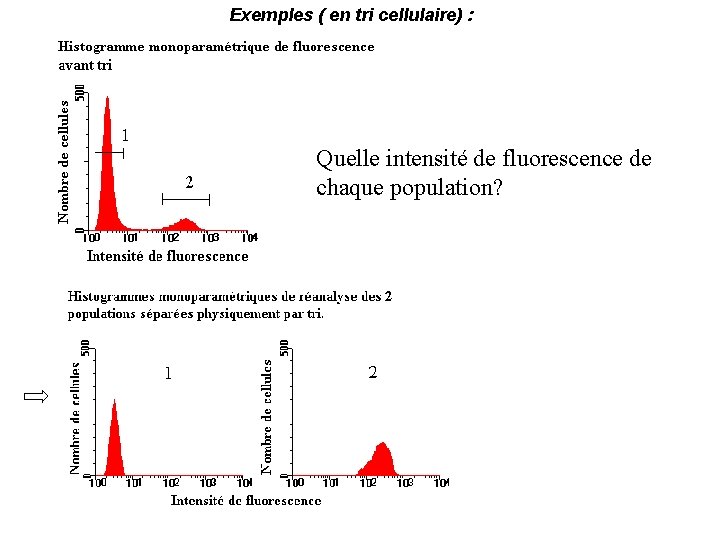 Exemples ( en tri cellulaire) : Quelle intensité de fluorescence de chaque population? 